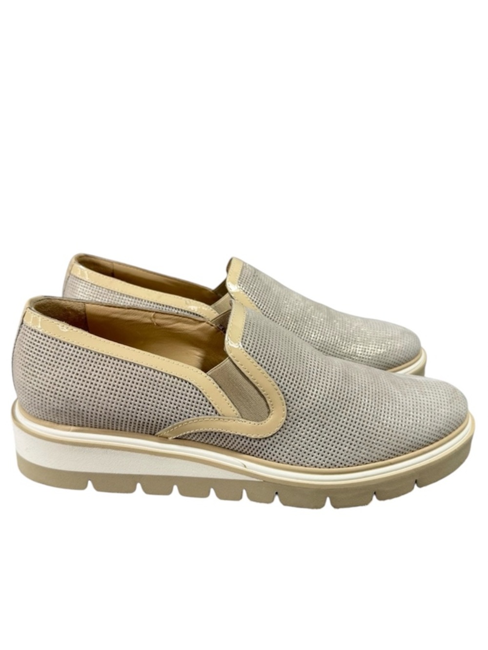 Clorinda Antinori Light Beige Perforated Shimmer Slip-On Loafers